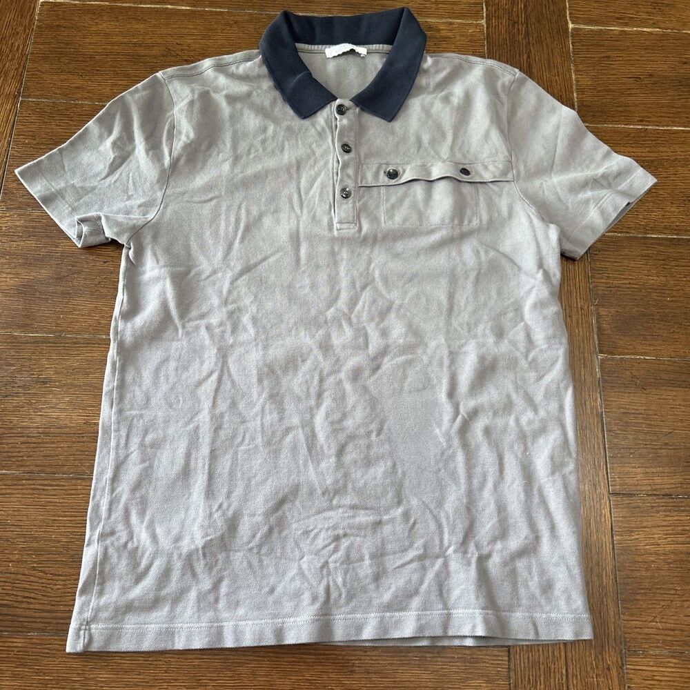Versace Collection S/S Pique Button Pocket Polo Men Sz Small Gray